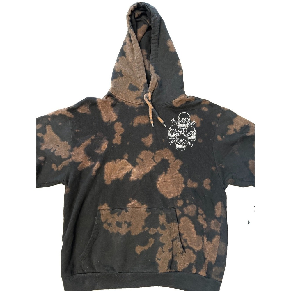 Chemistry Positive Energy Skull Hoodie M Black Brown Acid Wash Graphic